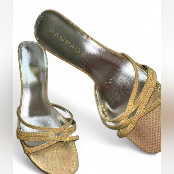 Vintage Rampage Gold kitten mule sandals heels - Picture 2 of 5